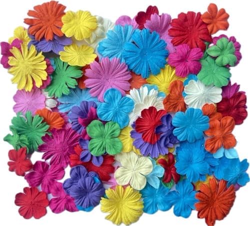 100 Pcs Handmade Mixed Mulberry Paper Flowers 30 mm - 1.5 Inch Scrapbooking Wedding DIY Craft Supplies Card. (Mixed Flowers)