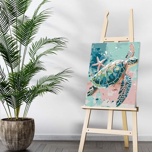 Auremi Turtle Paint by Number Kits with Framed, DIY Animals Paint by Number Canvas for Adults, Easy Acrylic in Canvas with Brushes for Decor 20x30cm