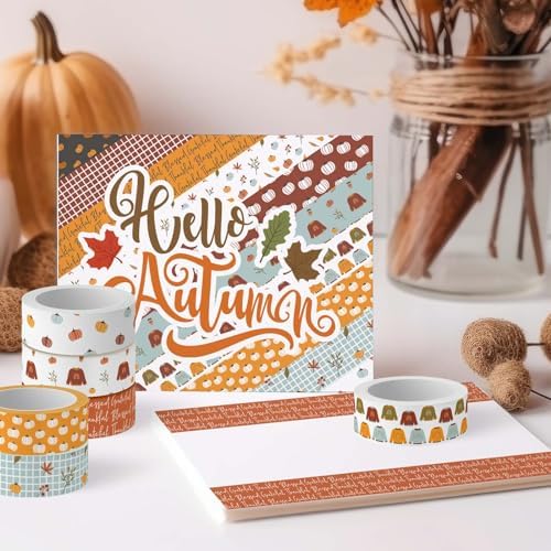 Whaline 12 Rolls Fall Boho Washi Tape Autumn Pumpkin Sweater Decorative Masking Tape for Thanksgiving Harvest Scrapbook Journal DIY Art Craft Gift Wrapping Supplies