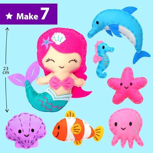 KRAFUN Mermaid Sea Animals Sewing Kit for Kids Age 6+ | 7 Projects