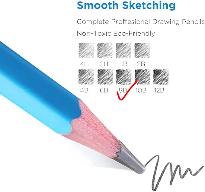 Sketch Pencils for Drawing 8B, 12pcs Professional Art Drawing Pencils for Shading, Sketching & Doodling | Graphite Pencil for Artists & Beginners