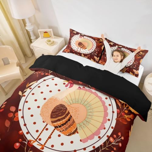 Erosebridal Vintage Farmhouse Rooster Duvet Cover Full Size Fall Maple Leaf Berry Bedding Set for Kids Boys Girls Warm Autumn Harvest Comforter Cover Thanksgiving Artwork Bedclothes Room Decor