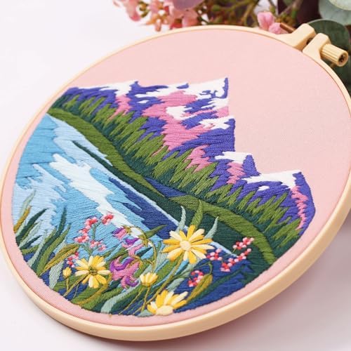 Harimau Adult Beginner Embroidery Starter Kit, Complete Set with 4 Patterns, 2 Hoops, Needles, Scissors, Instruction Guide & Stitching Video Tutorials