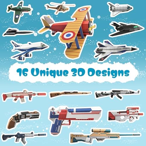 2 Themes in 1, 3D Paper Building Model, DIY Origami Kit for Kids Ages 8-12, Includes 16 Pre-cut, Easy-to-Assemble Aircraft & Weapon 3D Paper Building Models, Airplane Origami Kit for Kids Ages 8-12