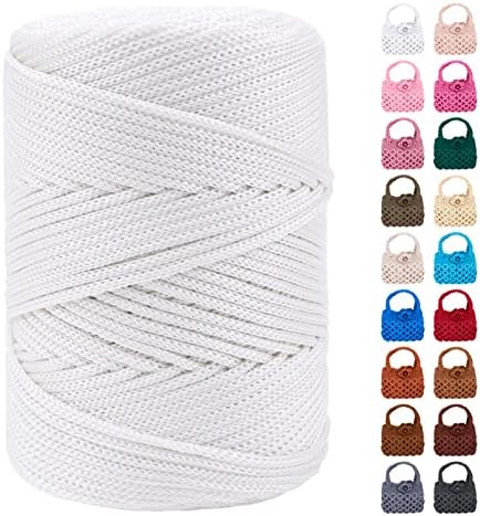 Polyester Macrame Cord 3mm x 185yards, Braided Macrame Cord, Crochet Bag Polyester Yarn for Crocheting, Bag, Wall Hangings, Rug, DIY Crafts (White)