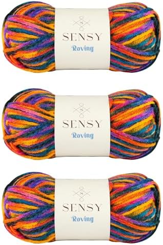 3 Skeins of Sensy Roving Multi Color Yarn, 3.5 oz, 132 Yards, Gauge 5 Bulky (Campfire)