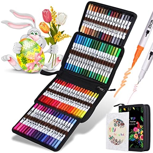ZSCM 72 Colors Markers for Adult Coloring Books No Bleeding - Dual-Tip Art Markers, Fine & Brush Tip Coloring Pen for Adult Calligraphy, Drawing, Sketch Art & Creative Journaling