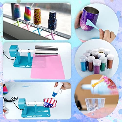 LFSUM Cup Turner Kit for Crafts Tumbler, Tumbler Cup Spinner, Glitter Powder, Epoxy Resin Kit for Beginners with Epoxy and Heat Gun (1X-Blue)