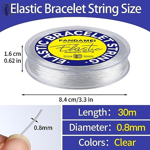 FANDAMEI 0.8mm Elastic Strings for Bracelets, Crystal Stretch Bead Cord for Jewelry Making, Clear Stretchy Elastic String Cord for Beading, Transparent Thread for Bracelet Necklace Making