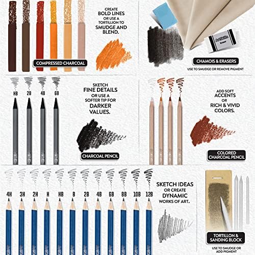 ArtSkills Sketch Kit, Art Sets for Adults with Pencil Set and Charcoal Art Supplies, Shading Pencils for Sketching, Charcoal for Drawing, Professional Drawing Pencils, 39 Pc