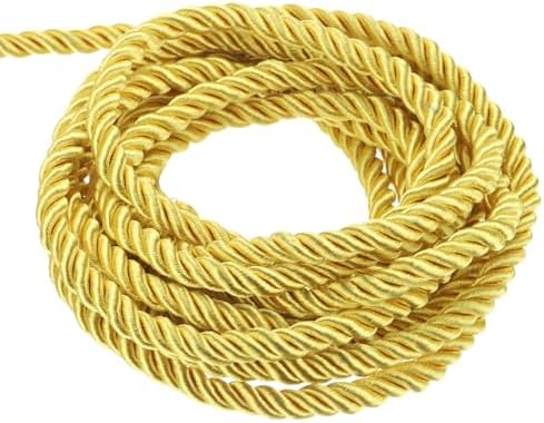 MECCANIXITY Twisted Cord Trim, 5 Yard 3mm 3-Ply Twine Braided Rope Shiny Thread String for Craft Gift Bag Curtain Christmas Decor, Light Gold - 5m