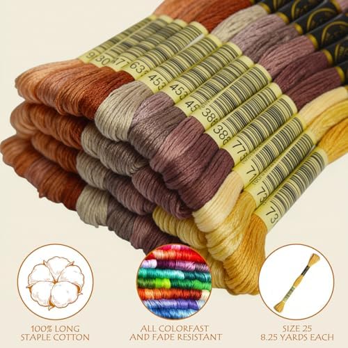 14 Skeins Rainbow Color Embroidery Floss- Cross Stitch Threads - Friendship Bracelets Floss - Crafts Floss, Light Desert Sand Gradient
