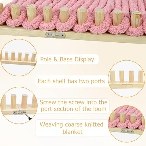 ZMJY 46" Adjustable Chunky Yarn Loom Kit for DIY Blankets | Beginner-Friendly Hand Knitting Loom with Modular Wooden Frame | No Needles Required for Family Craft, Home Decor & Stress Relief