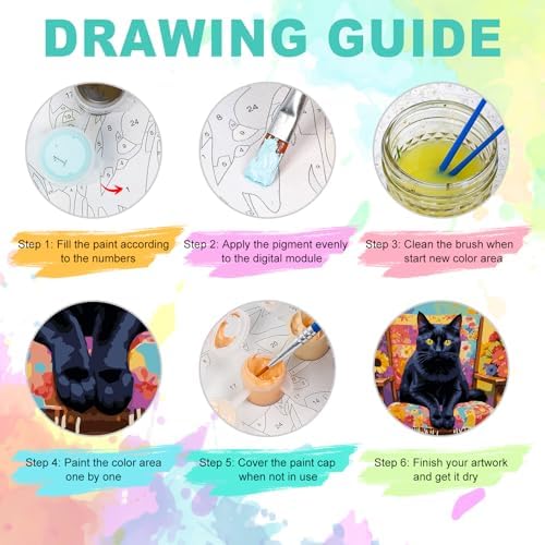 Paint by Numbers Kit for Adults, Black Cat Number Painting, 16 x 16 Inch | DIY Adult Paint by Number Kit on Canvas for Beginners, without Frame, Black Cat Wall Decor, Stress Relief Craft Gift