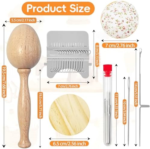 Mini Darning Loom,Egg Knitting Patch Kit with 14 Hooks Small Weaving Loom 13 Pcs Large Eye Needles 50 Color Threads for Handcraft DIY Weaving Repair Tool Darning Kit for Beginners Mending Jeans Socks