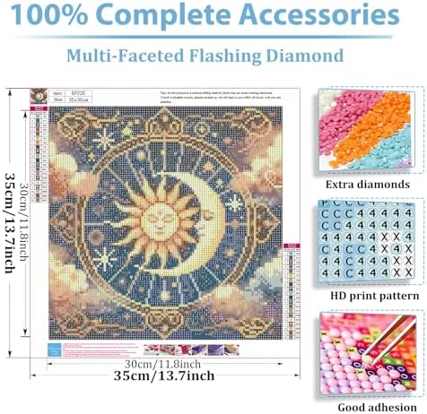 Sun and Moon Diamond Art Kits for Adults, Diamond Painting Kits 14x14 Inch | Diamond Painting Kits for Adults Beginners, Gem Art, 5D Full Drill, DIY Arts and Crafts for Gift Home or Decor