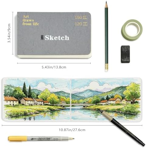 Hardcover Pocket Sketchbook, 3.5" x 5.4" Mini Small Travel Drawing Journal, 92lb/150gsm Heavyweight Paper, 120 Pages Blank Sketch Book for Adults Artists Mixed Media, Ideal Gift,Light Gray