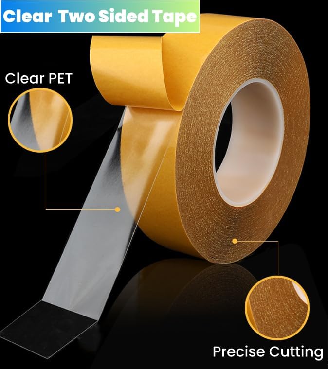 Ultra Thin Clear PET Double Sided Tape 2” x 82 Ft Strong Adhesive Removable No Residue Transparent Mounting Tape for DIY Crafts Office Home Decoration Industrial Fixing