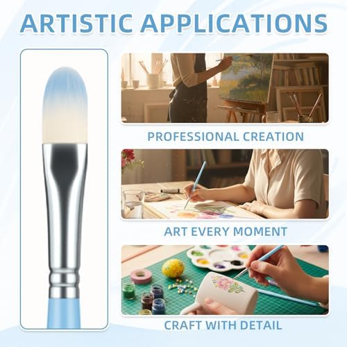 12 Pcs Filbert Professional Artist Watercolor Paint Brush Set, Blue