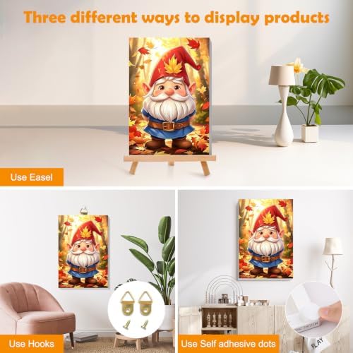 MOGTAA Fall Paint by Numbers Kit for Adults Beginners with Frame, Gnome Adult Paint by Number Kits on Canvas with Easel, Easy DIY Autumn Oil Painting Kits for Home Decor, 8x12in