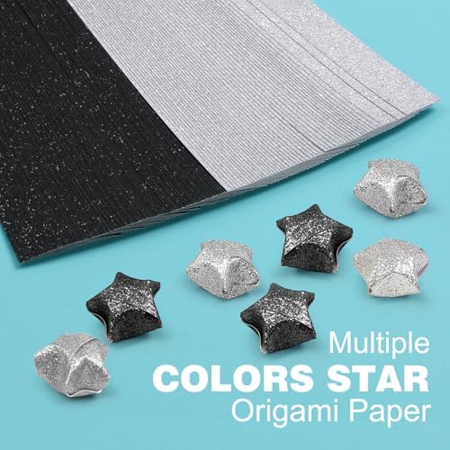 FoDau770 Glitter Star Paper Strips - 360 Sheet, Black & Silver Series