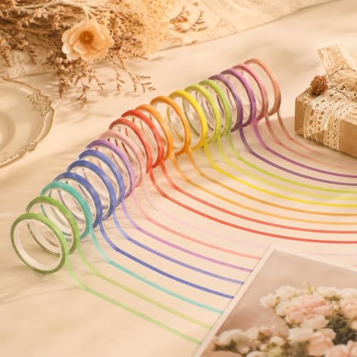 YUXIANLB 20 Rolls Rainbow Wash Slim Tape, Decorative Colorful Pastel Skinny Thin Decorative Craft Tapes Set for Kids Journal DIY Planner Scrapbook Planners Craft Art Supplies