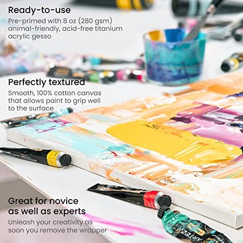 ARTEZA Stretched Canvas for Painting, 16 x 20 in, Pack of 6, Pre-Primed White Canvases for Acrylic, Oil, Gouache, Tempera, and Mixed Media | 100% Cotton Surface, 0.62 in Profile, Pinewood Bars, Acid-Free Acrylic Titanium Gesso, For Acrylic, Oil, Gouach...