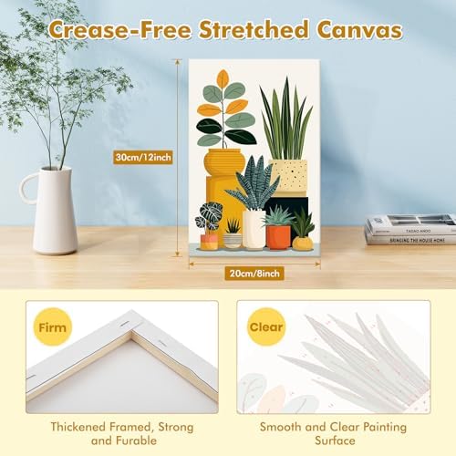 Bowetile Framed Paint by Numbers Flower Kit for Adults, Adults' Paint-by-Number Kits on Canvas, Painting by Numbers Flower Pot, DIY Acrylic Number Painting for Home Wall Decor, 8x12in