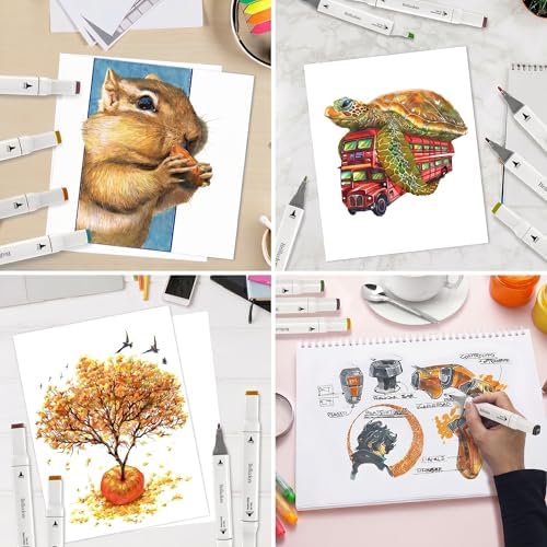 Brillcolors 168 Colors Alcohol Markers Set with Base Dual Tip Drawing Markers for Comics Coloring Sketching Illustration (168 White) -Refillable