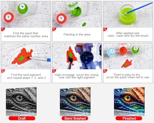 TUMOVO DIY Paint by Number for Adults Dragon Eye and Scales Paint by Numbers Kits for Adults Paintwork with Paintbrushes Color by Numbers Oil Painting Art Crafts 16"x20"(with Frame)