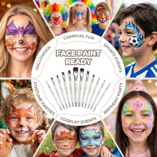 Nicpro 12pcs Face Paint Brushes Set, Soft Face Painting Brushes White