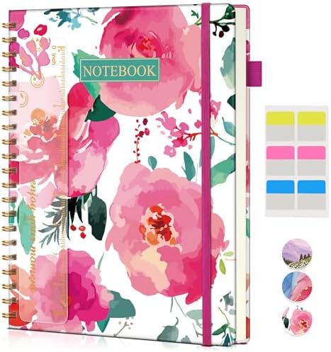 Spiral Notebook Journal 8.5” x 11”, A4 Large Notebooks for Women Men, College Ruled Lined Journal, 100 GSM Paper, Hardcover Spiral Bound Journals for Work School Note Taking, Watercolor Blooms