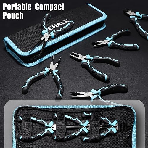 SHALL Mini Pliers Set, 6-Piece Small Pliers Tool Set Includes Needle Nose, Long Nose, Bent Nose, Diagonal, End Cutting and Linesman for Making Crafts, Electronic Repairing & Jewelry with Pouch