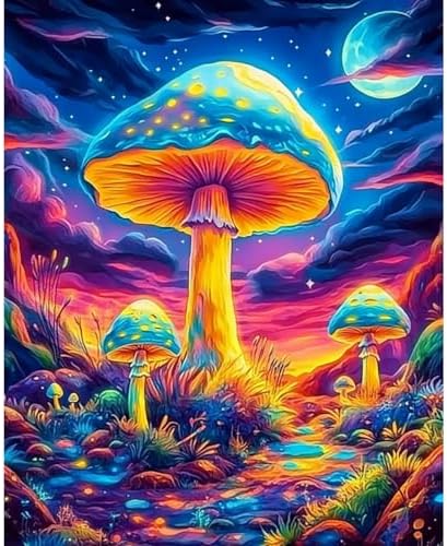 obterie Mushroom Paint by Numbers Kit for Adults Beginner Trippy Oil Painting Kit Adult Paint by Number Kits on Canvas DIY Painting for Beginners Art by Numbers for Gifts Home Wall Decor 16x20 Inch