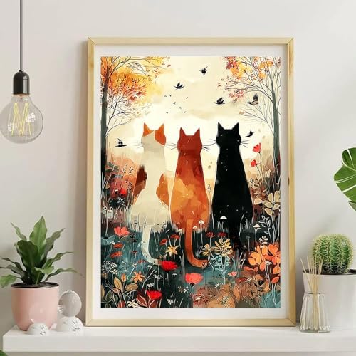 Jiqinsiye Cats Paint by Numbers Kit for Adults,DIY Painting Kits on Canvas,Fowl Color by Numbers,Large Adult Paint by Number for Gifts,Home Wall Decor
