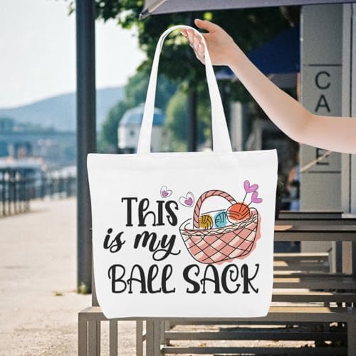 Crochet Knitting Humor Yarn Gifts Canvas Tote Bag, Reusable Grocery Shopping Bags for Crocheters Christmas