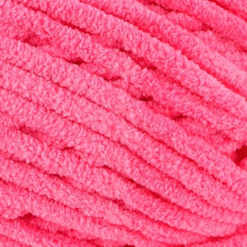 Loops & Threads Demi Purl Yarn – Super Bulky 100% Polyester, Soft Plush Chenille Yarn for Knitting & Crochet, Ideal for Blankets, Hats, Scarves & Crafts, Pink Lemonade