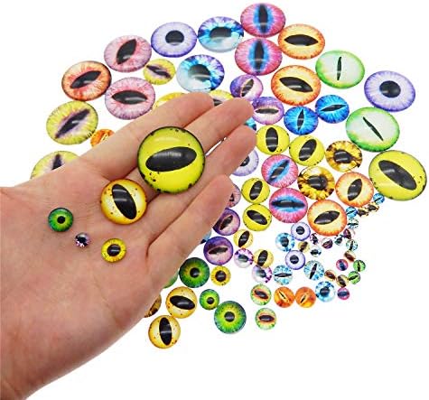 Julie Wang 100PCS 5Sizes Assortment Dragon Eyes Flatback Glass Cabochon for Jewelry Making, Sculpture, DIY Craft Art, Fantasy Model Projects (Mixed1)