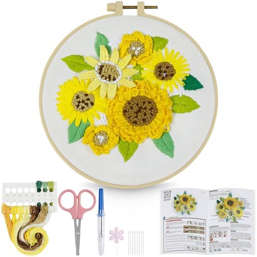 HTVRONT 3D Sunflower Embroidery Kit for Beginners