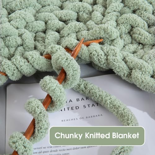 MABOZOO Assorted Chunky Yarn for Hand Knitting 8 Pack, Fluffy Jumbo Chenille Yarn, Soft Plush Yarn Bulky, Giant Thick Fuzzy Yarn for Arm Knitting,4 White & 4 Sage Green(31.7 yds,8 oz Each Skein)