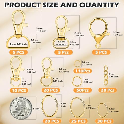 PAXCOO 300PCS Keychain Making Kit, Keychain Craft Supplies Including Key Chain Clips, Lanyard Snap Hooks, Key Rings and Jump Rings for Key Chain Making, Purse Making, Lanyard Making