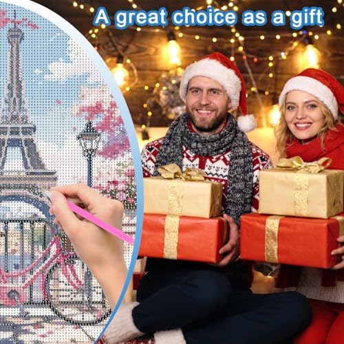 MVVMTOP Diamond Painting Kit for Adults 5D DIY The Eiffel Tower and Bicycles in Spring Full Drill Round Diamond Art Kits for Beginners Crystal Rhinestone Embroidery Painting Home Wall Decor Gift