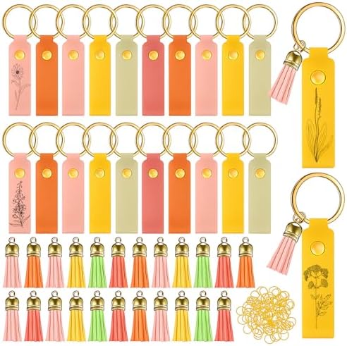 100 Pcs PU Leather Keychain Blanks Bulk