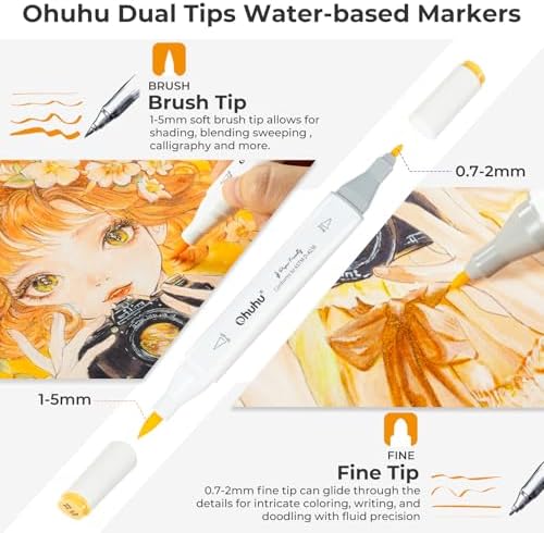 Ohuhu Adult Coloring Book Markers Paper-friendly Water-Based 60 Colors