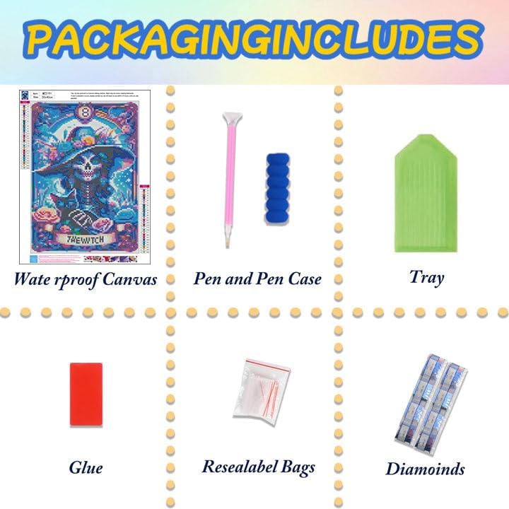 Lophomie Diamond Art Kits for Adults, 5D Skull Witch Diamond Painting Kits