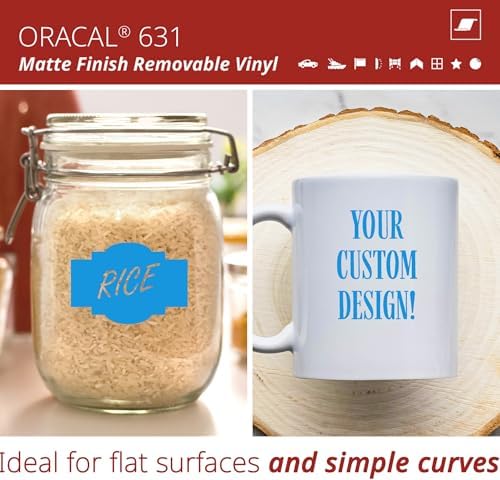 ORACAL 631 Matte Light Blue Vinyl Durable Roll Easy to Weed Permanent Adhesive Craft Vinyl for Plotting Machines, Decals & DIY Projects 12” x 15ft + Transfer Tape 12" x 24"