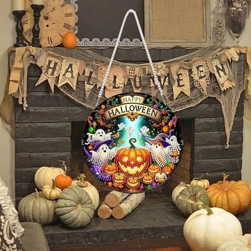 RYMILIE Halloween Diamond Art Kits for Adults Ghost Pumpkin 8x8inch