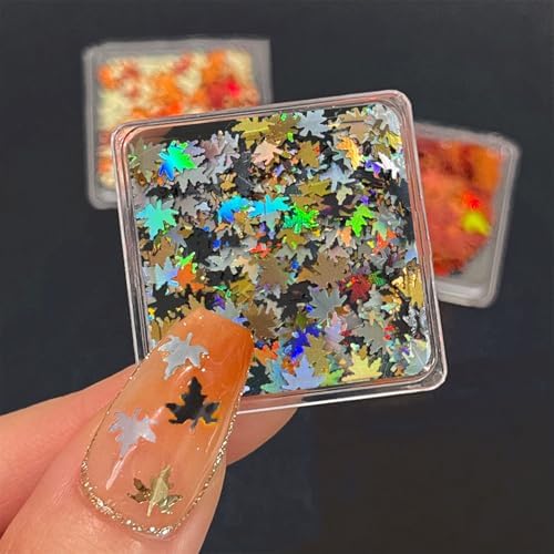 Multicolor Glitter Maple Leaves Sequins Accessories for DIY Journal, Shiny PVC Maple Leaves Confetti for Party Decorations, Mini Leaf Sequins Accessories for Drawing Notebooks. Black Silver Gold