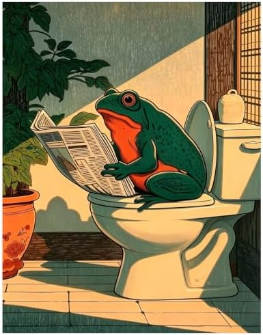 xcemhil Frog Paint by Numbers Kit for Adults Beginner, Bathroom Paint by Numbers for Adult, Acrylic Paint by Number Kits Suitable for Home Wall Art Decor Gifts 16x20 Inch