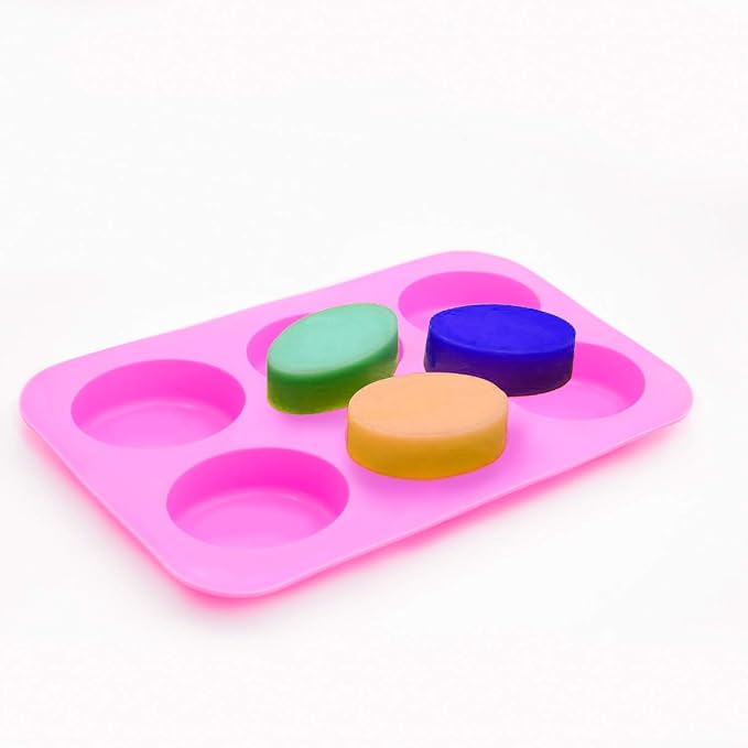 KINJOEK 6 Packs 36 Cavity Oval Silicone Soap Molds, Pink Soap Molds Silicone for Soap Making Bulk, Pudding Chocolate Cake Baking Molds, Soap Mold for Homemade DIY Scented Candles, Soap Making Supplies